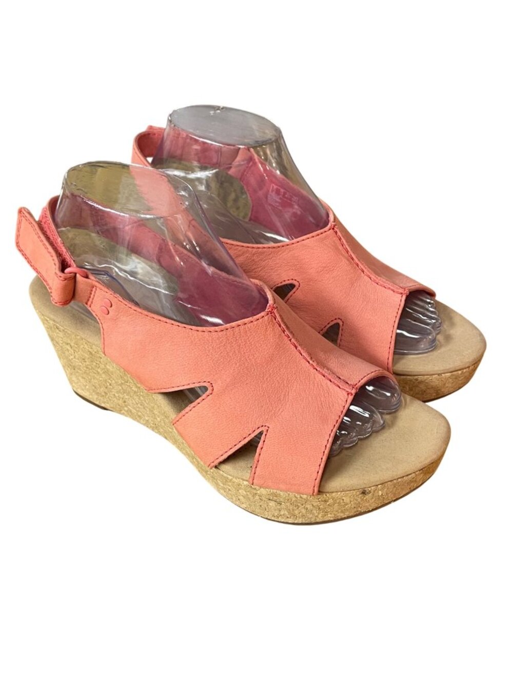 Clarks Collection Annadel Bari Coral Nubuck Leather Slip On Wedge Sandals Sz 10